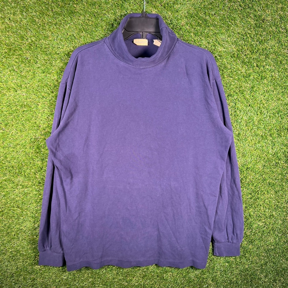 St Johns Bay Mens XLT blue Mock Neck Long Sleeve Cotton T-Shirt 4553